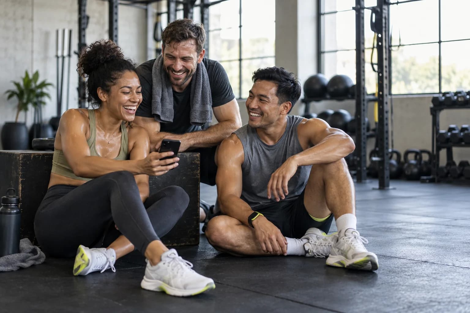 Friends celebrating a completed workout together
